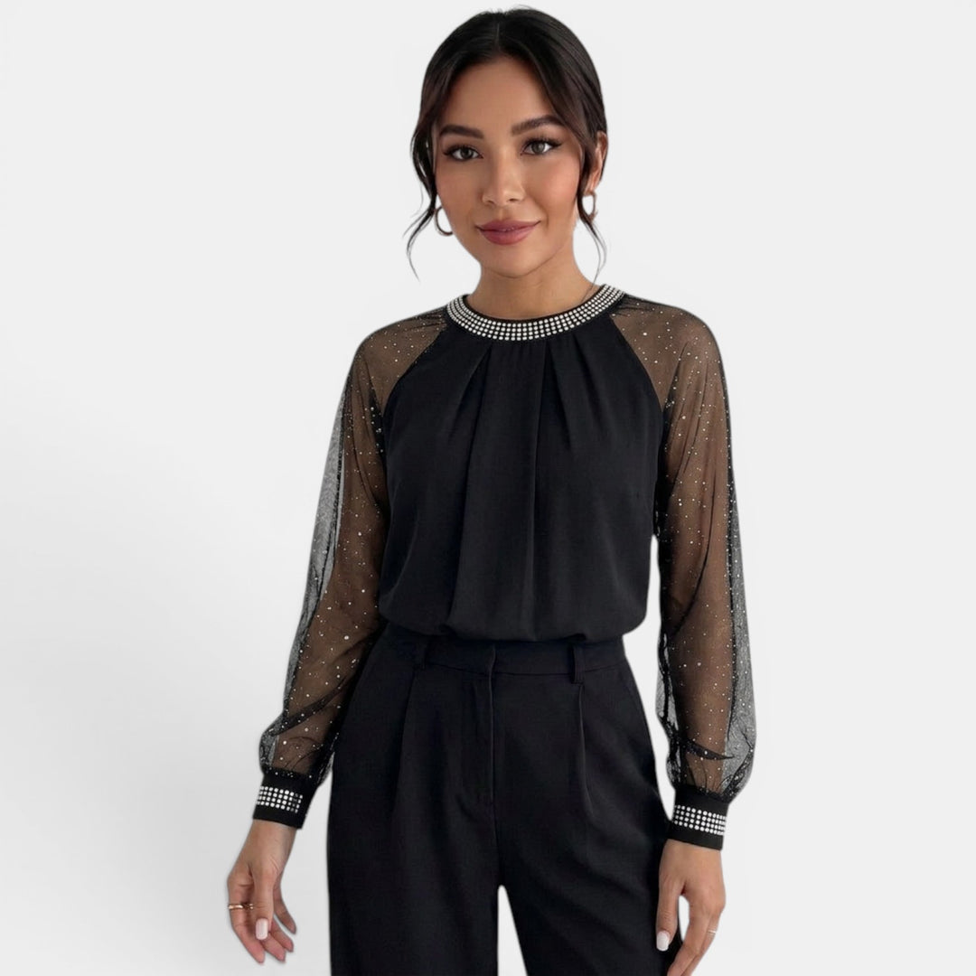 Blusa Negra Elegante Cuello Joya