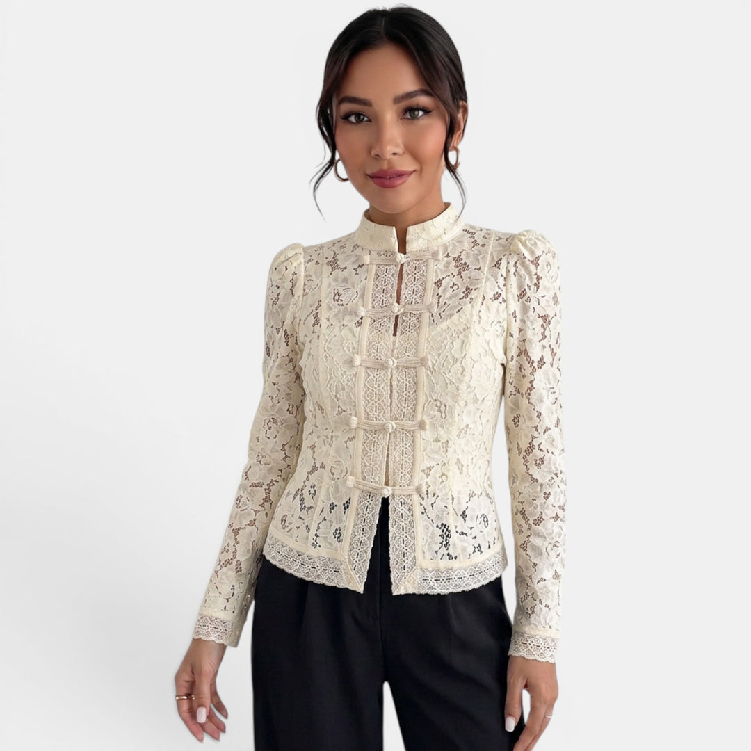 Camisa Encaje Beige Mujer