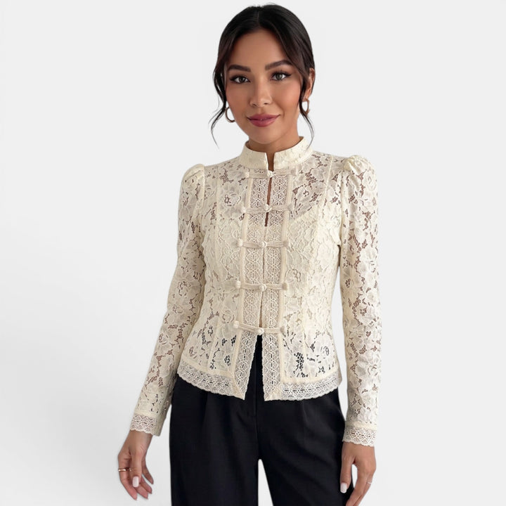 Camisa Encaje Beige Mujer