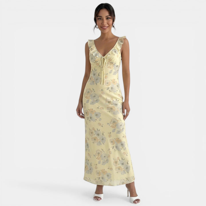 Vestido Maxi Amarillo Floral Mujer