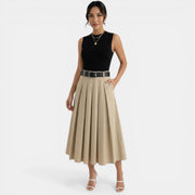 Vestido Midi Plisado Negro y Marrón