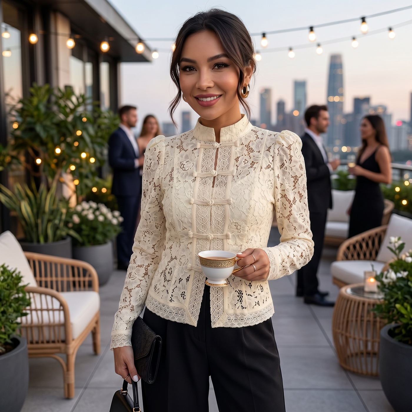 Camisa Encaje Beige Mujer