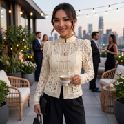 Camisa Encaje Beige Mujer
