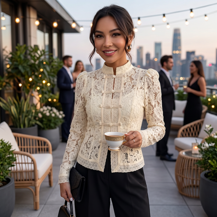 Camisa Encaje Beige Mujer