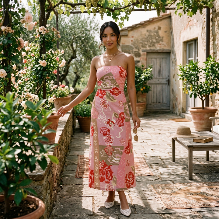 Vestido Lino Rosa Mujer