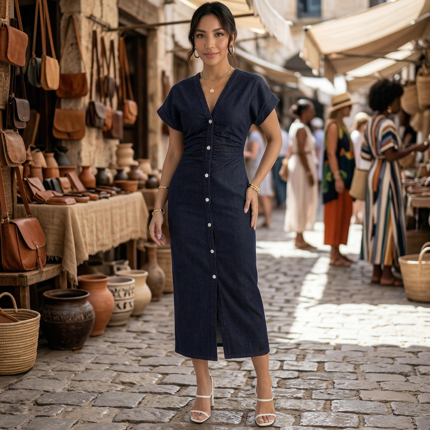 Women's Denim Midi Dress