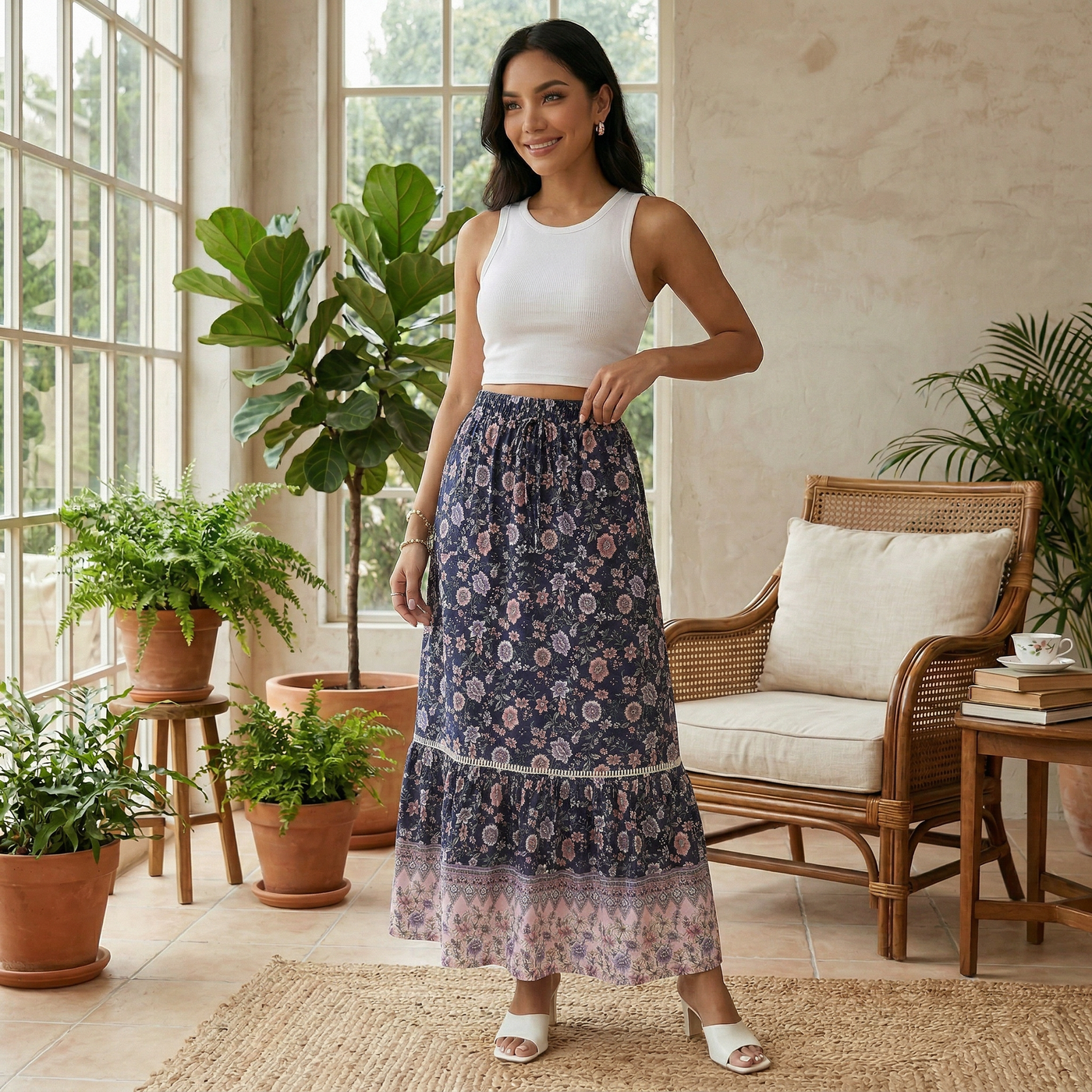 Boho Long Floral Lace Skirt