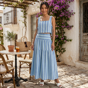 Vestido Rayas Azul Maxi Dos Piezas