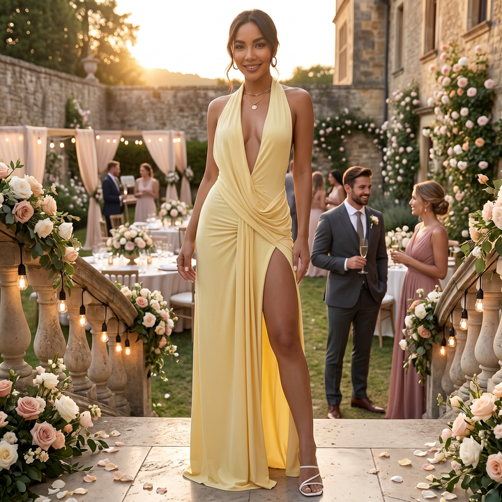 Yellow Halter Guest Dress