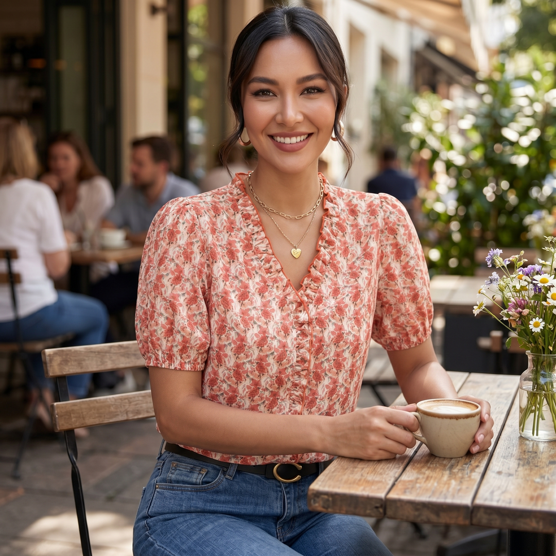 Camisa Roja Floral Mujer