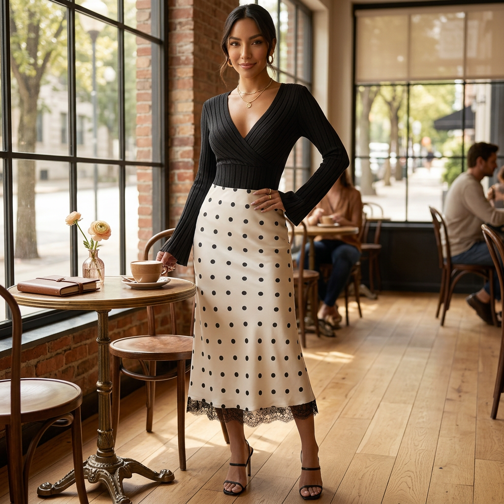 White Polka Dot Skirt for Women