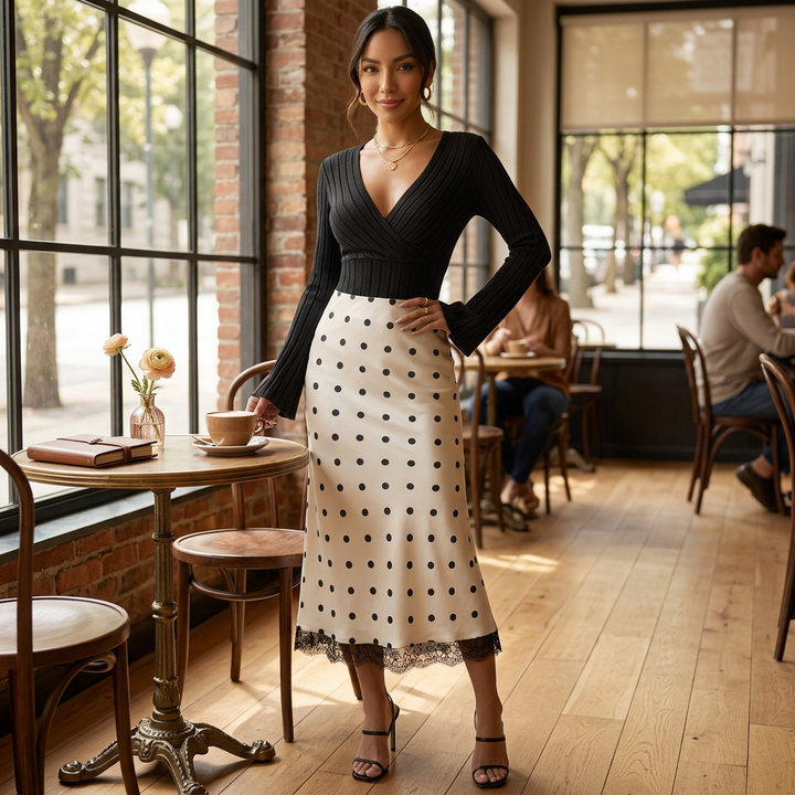White Polka Dot Skirt for Women