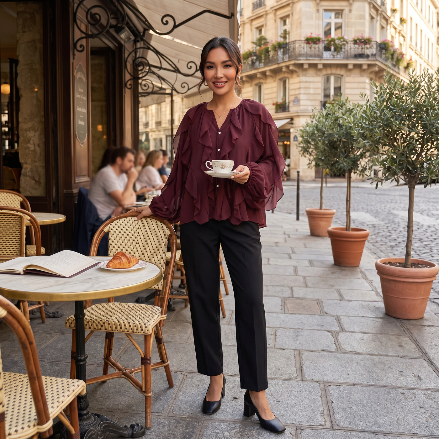Blusa Mujer Escote V Volantes