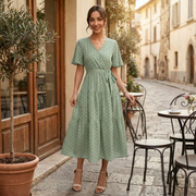 Women's V-Neck Polka Dot Midi Dress