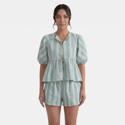 Conjunto Mujer Blusa Rayas con Lazo y Manga Farol