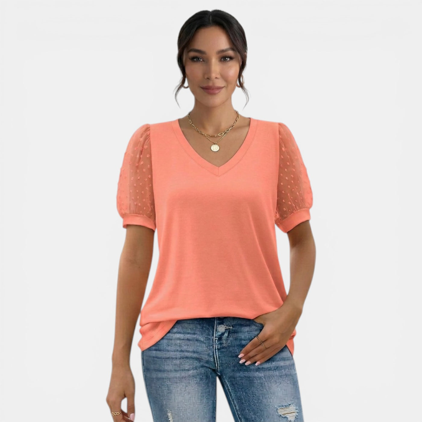 Women's Summer V-Neck Polka Dot Top