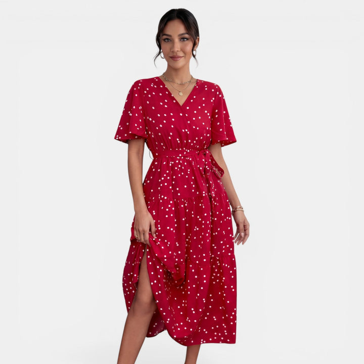 Vestido Midi Lunares Mujer Cuello V