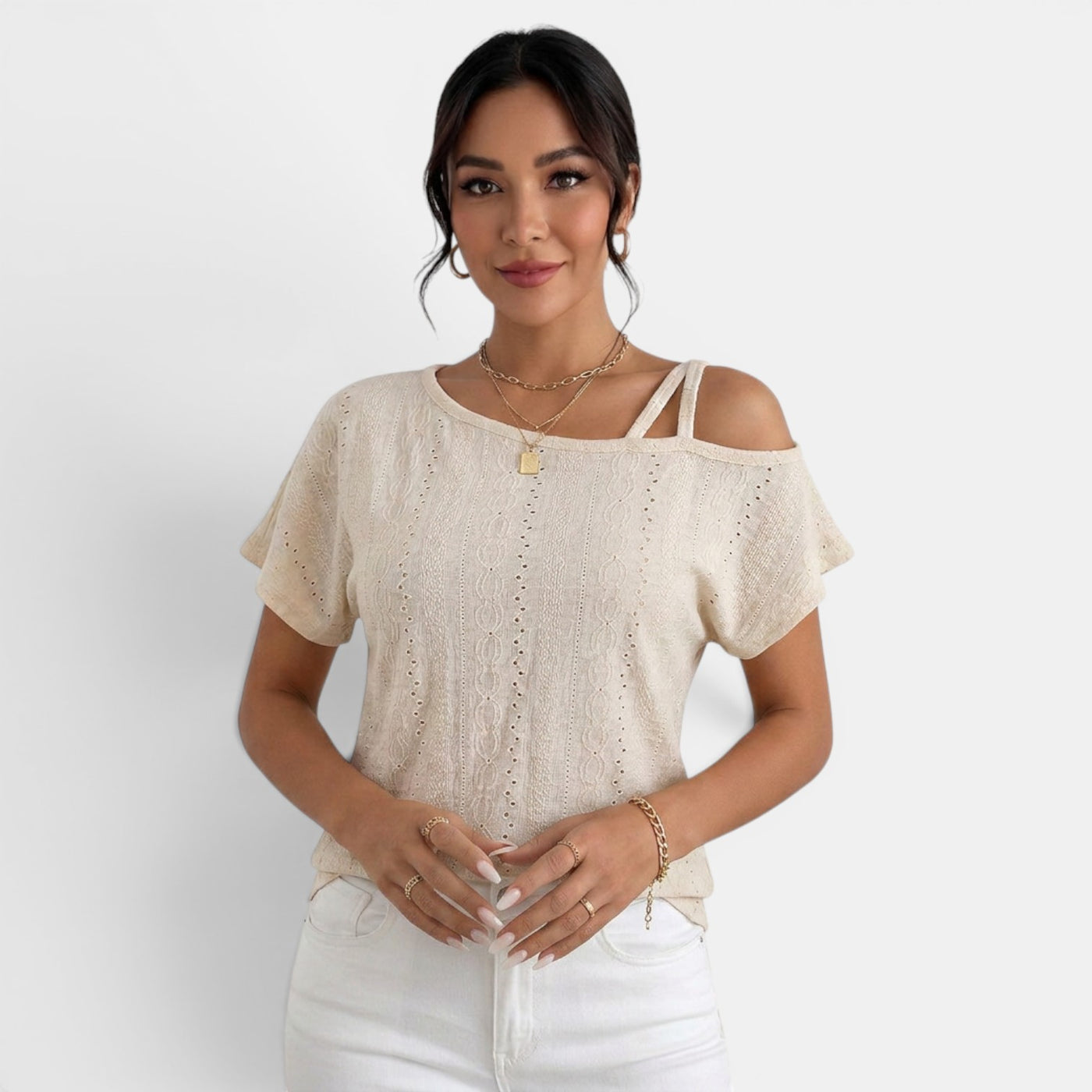 Women's One-Shoulder Eyelet Top