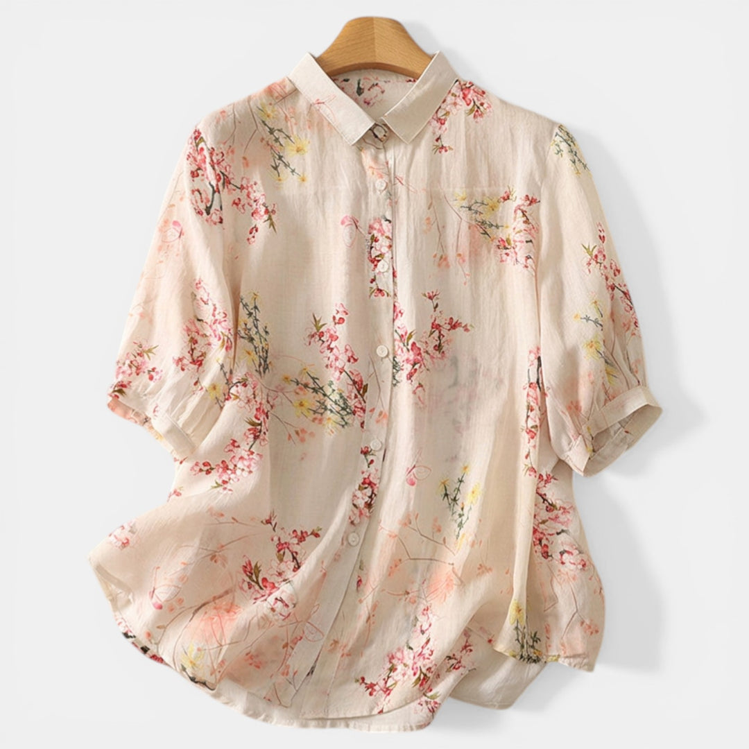 Blusa Floral de Lino y Algodón para Mujer – Verano