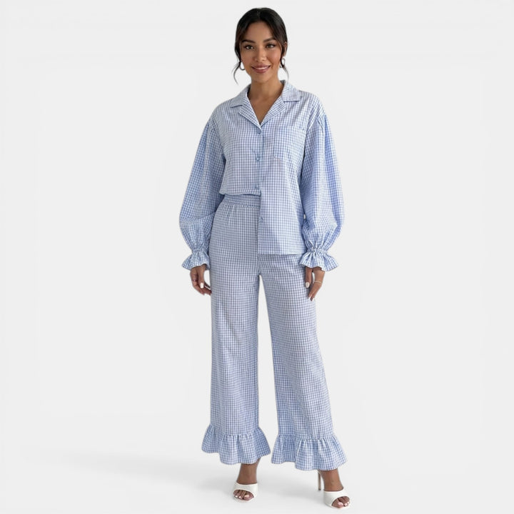 Conjunto Mujer Cuadros Azul Casual