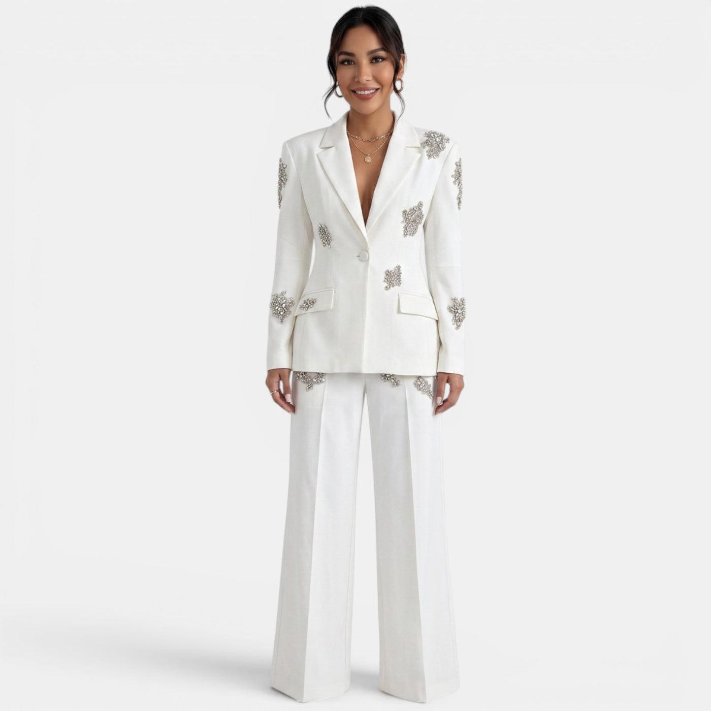 Conjunto Blazer Pantalón Blanco Brillante