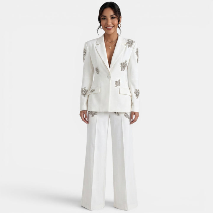 Conjunto Blazer Pantalón Blanco Brillante
