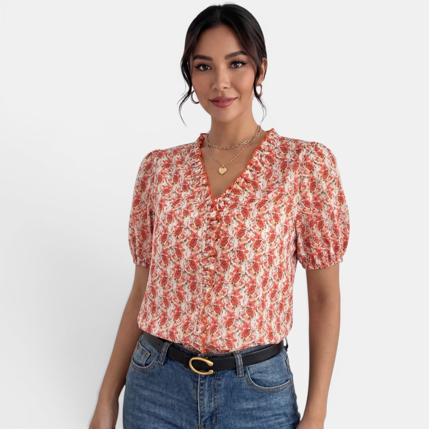 Camisa Roja Floral Mujer