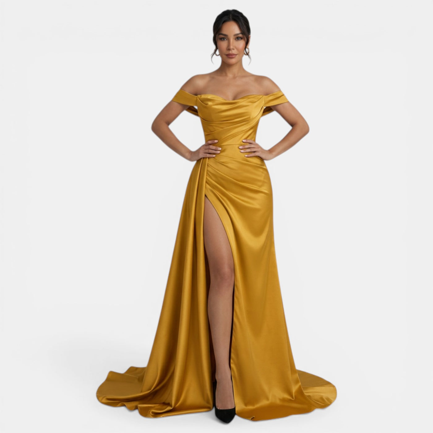 Off-Shoulder Party Dress with High Slit