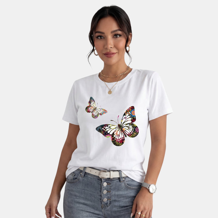Camiseta Mujer Estampada Cuello Redondo