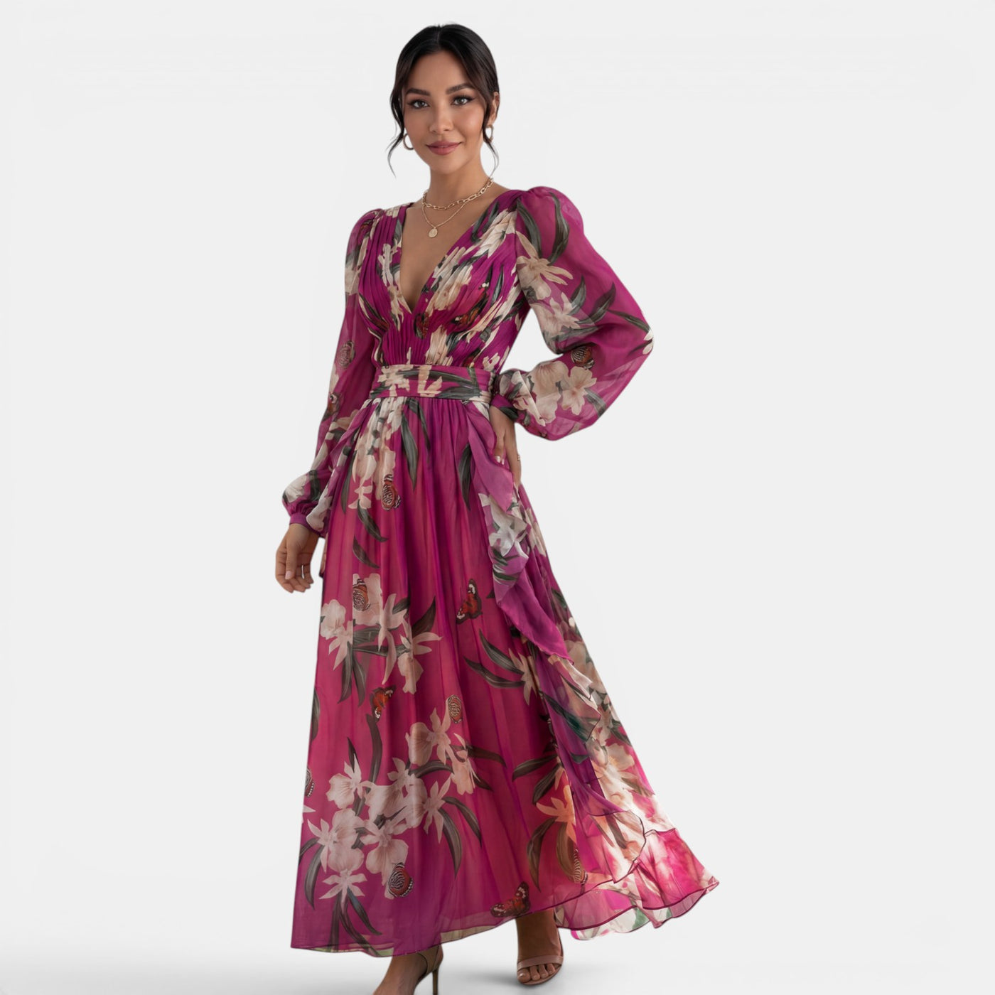 Women's Floral V-Neck Maxi Dress