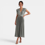 Women's Pleated V-Neck Midi Dress