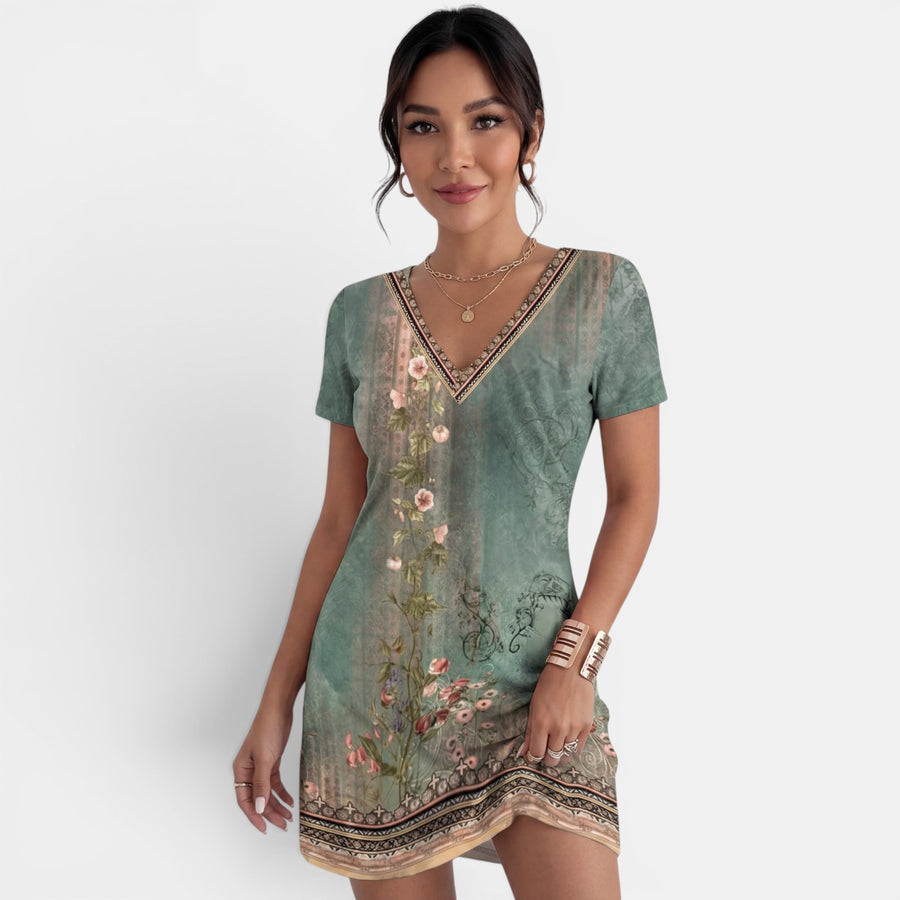 Vestido Midi Mujer Estampado Cuello V