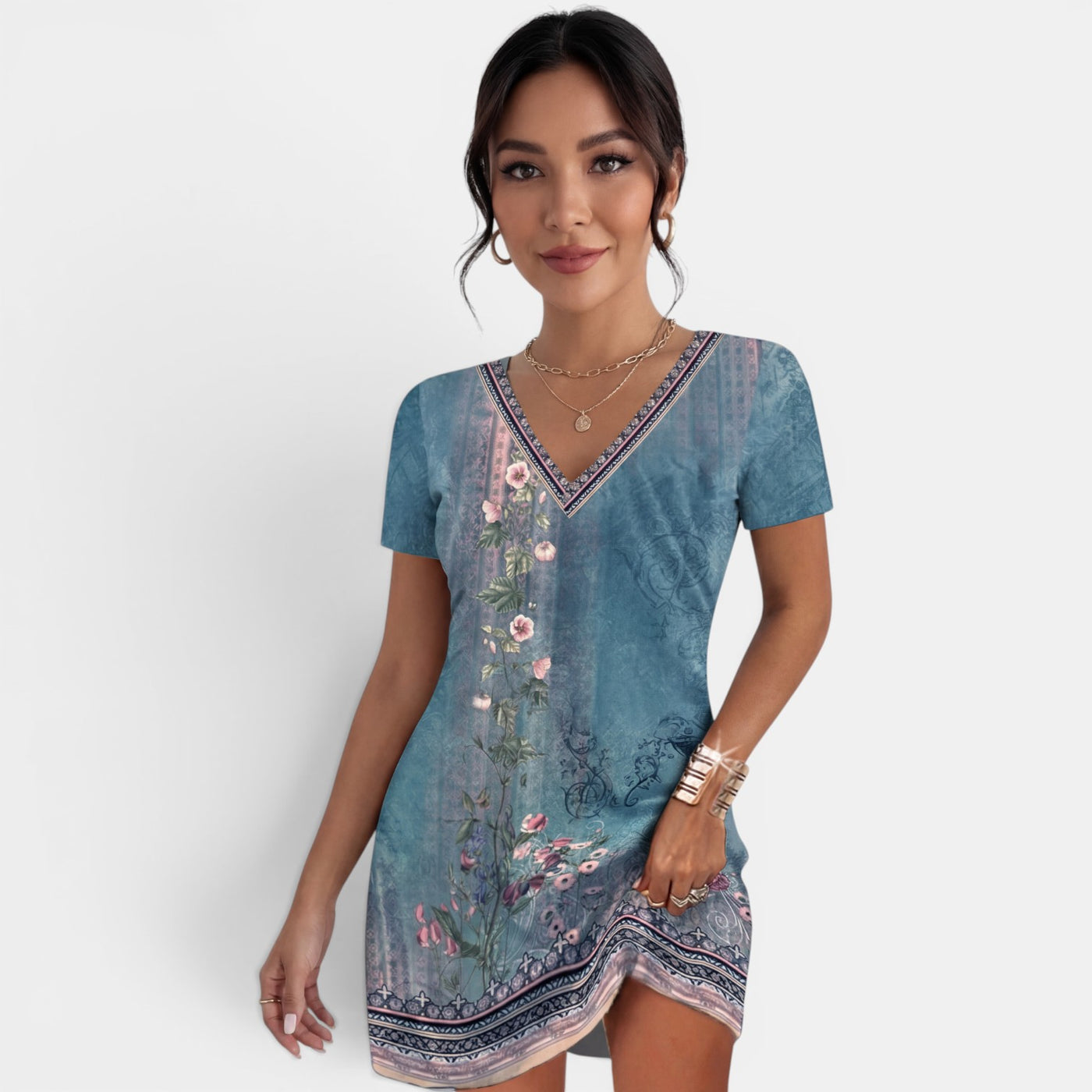 Vestido Midi Mujer Estampado Cuello V