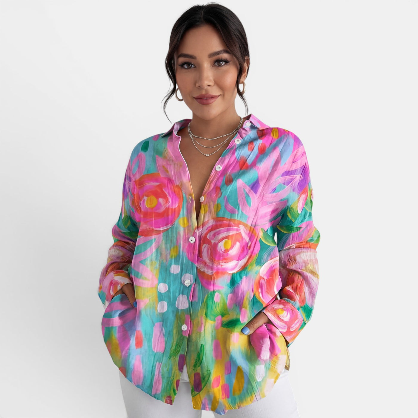 Blusa Mujer Floral Colorida Manga Larga