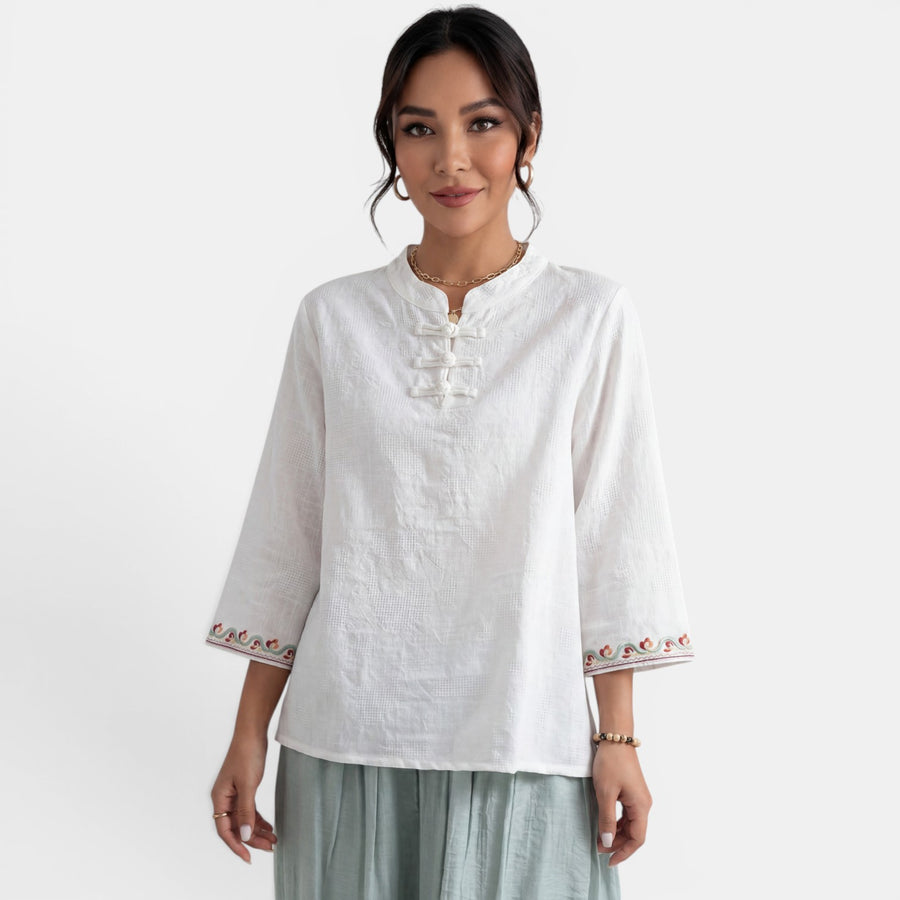 Blusa Mujer Algodón Lino Bordado