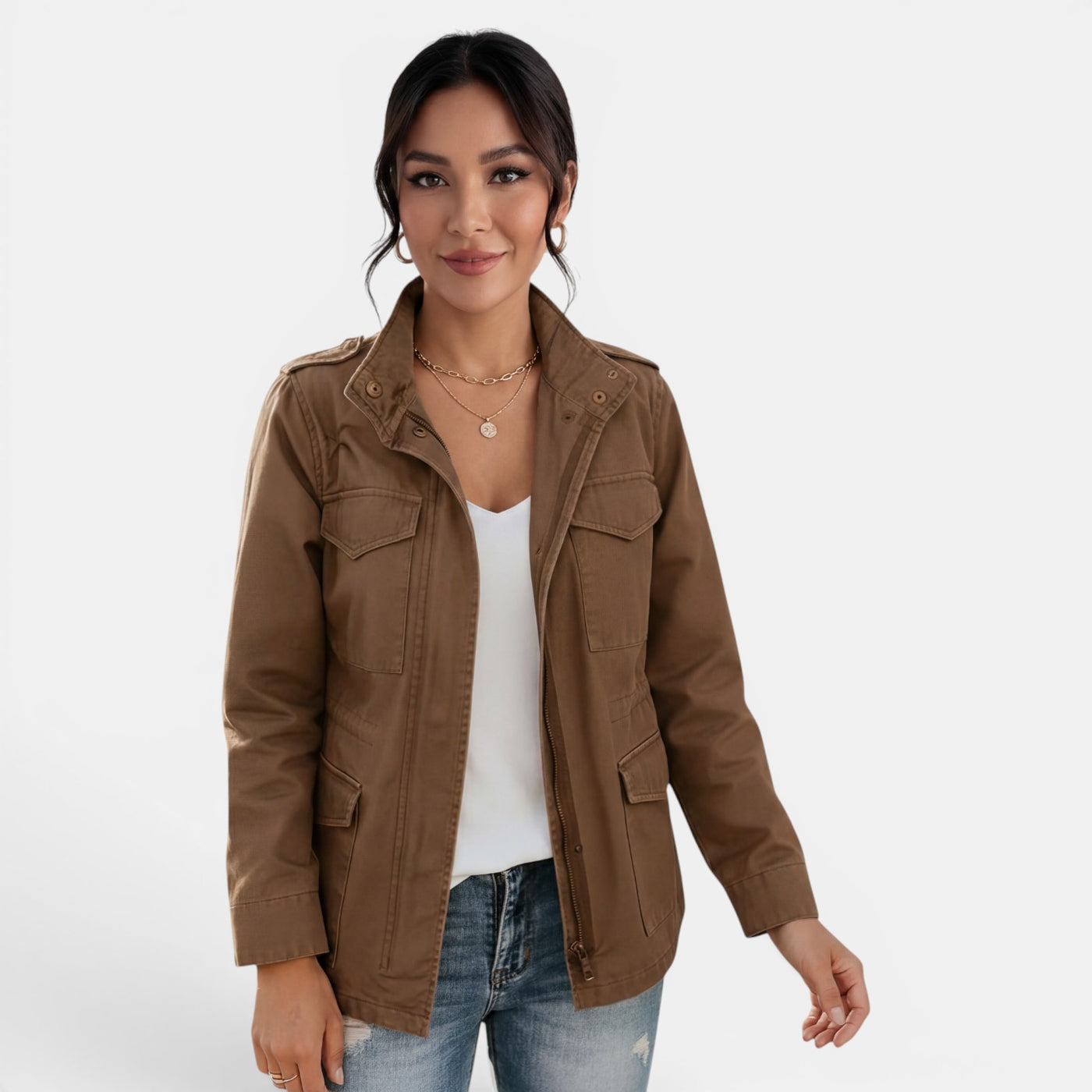 Women's Casual Mid-Season Jacket with Zipper