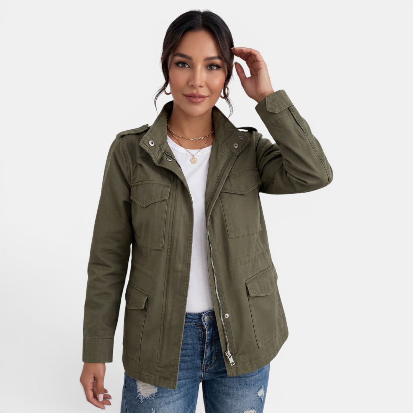 Women's Casual Mid-Season Jacket with Zipper