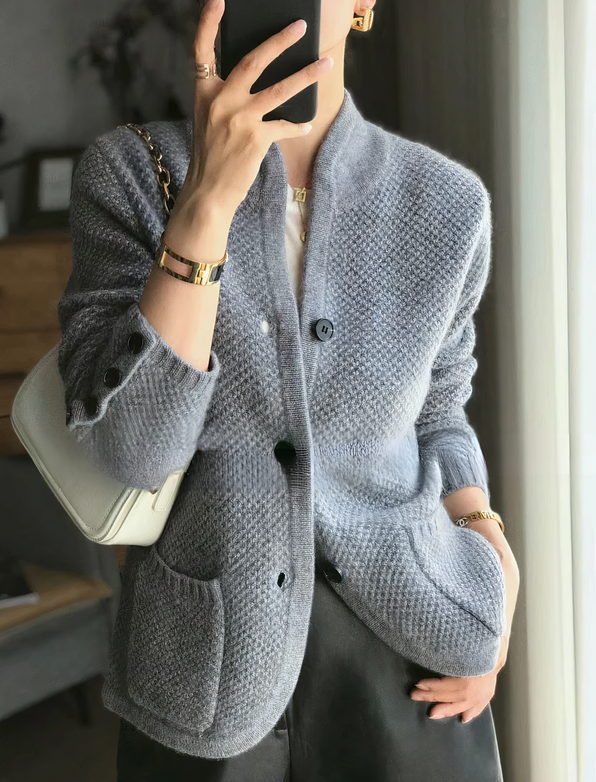 Chaqueta Mujer de Punto de Cachemira con Botones