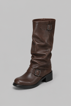Botas Biker Mujer Slouchy con Doble Hebilla
