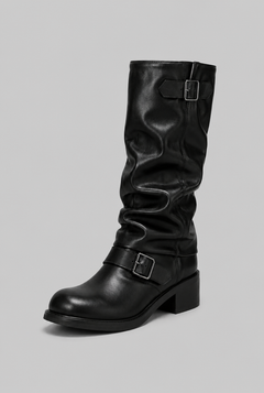 Botas Biker Mujer Slouchy con Doble Hebilla