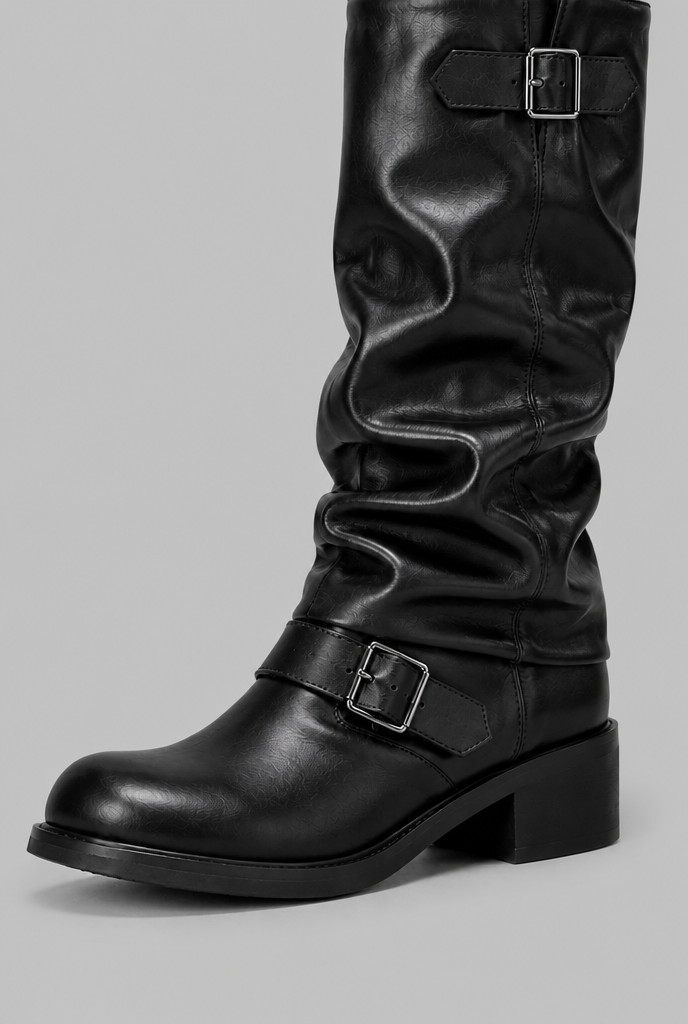 Botas Biker Mujer Slouchy con Doble Hebilla