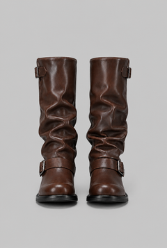 Botas Biker Mujer Slouchy con Doble Hebilla