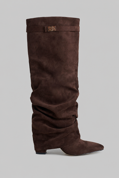 Botas Mujer Slouchy de Ante Punta Fina con Hebilla Dorada