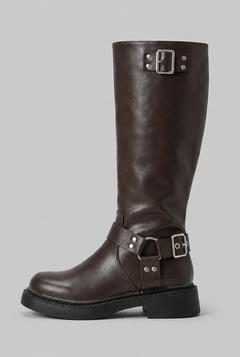 Botas Biker Mujer Altas de Piel con Correa y Hebilla