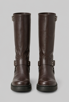 Botas Biker Mujer Altas de Piel con Correa y Hebilla