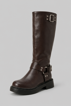 Botas Biker Mujer Altas de Piel con Correa y Hebilla