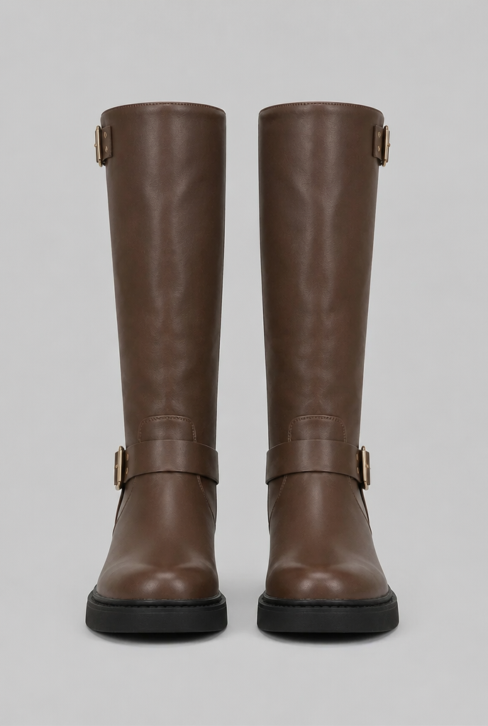 Botas Biker Mujer Altas de Piel con Correa y Hebilla