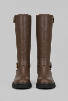 Botas Biker Mujer Altas de Piel con Correa y Hebilla