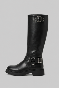 Botas Biker Mujer Altas de Piel con Correa y Hebilla