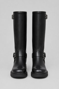 Botas Biker Mujer Altas de Piel con Correa y Hebilla